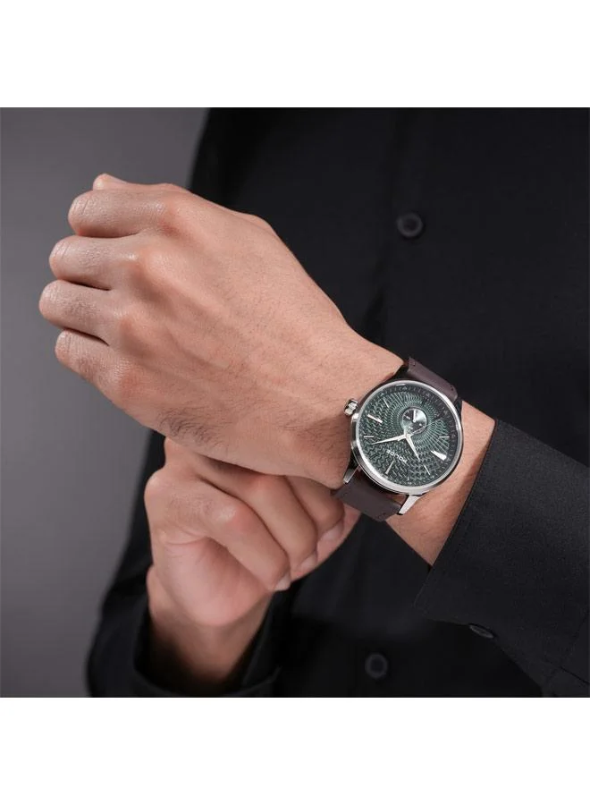 Police Green Men's Jet Green Dial Genuine Leather Strap Analog Watch for Men, 44mm for Men | Best Price UAE